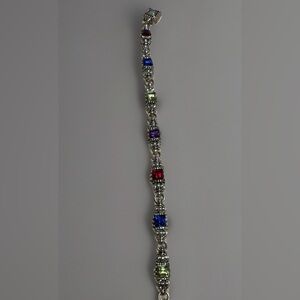 Square Stones Set Stainless Silver Setting Magnetic Clasp Red Blue Purple Lime